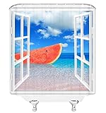 Duschvorhang,Tropical Ocean Wassermelone Am Strand Mit Fenster,[Anti-Schimmel, Antibakteriell,Waschbar]Mit 12 Duschvorhängeringen Schnell Trocknend Polyester Badezimmerzubehör,