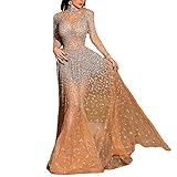 GOKOMO Damen Abendkleid Lang Elegant Hochzeit Kleider Sexy Partykleid Bronzing Langarm Partykleid Tasche Hüftkleid Party Kleider Elegant Kleid Sexy Enge Kleider(XXL,Gold)