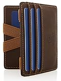 WEST® - Magic Wallet mit Münzfach + Geschenkverpackung - magische Geldbörse kompakt & klein - Trick Geldbörse - extra Starke Geldbänder - dünne Geldbörse mit Münzfach - RFID Schutz (Braun-Orange)