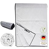 BLACKROLL® Recovery Blanket Ultralite, Schlafdecke 135 x 200 cm, leichte Decke mit Celliant-Fasern, Entspannungsdecke fördert die Regeneration, mit Travel Bag für Reisen, Made in Germany, Weiß/G