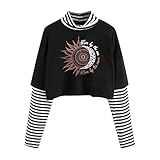 Eternali Streifen Patchwork Kurz Sweatshirt Damen Sonne Mudter Bauchfrei Pullover Oberteile Mode Treendy Casual Sport Langarm Crop Tops Casual Kurz Bluse Gedruckt Colorblock Crop Langarmshirt Top