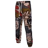 Briskorry Herren Leinenhosen mit Ethnischem Print Mann Freizeithose Lang Hosen Lässige Sporthose mit Seitentaschen Baumwoll lose Elastische Taille mit Tunnelzug