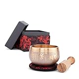 Indische Klangschalen mit Schriftzeichen-Verzierung und Geschenkbox, 8