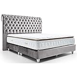 Boxspringbett Montana Silber-grau Samt-Stoff Hotelbett Doppelbett Taschenfederkern-Matratze Topper Modern Luxusbett (180 x 200 cm)
