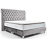 Boxspringbett Montana Silber-grau Samt-Stoff Hotelbett Doppelbett Taschenfederkern-Matratze Topper Modern Luxusbett (180 x 200 cm)