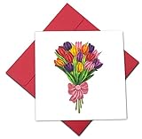 TUMYBee Brilliant Flower Grußkarte | Handgefertigte 3D-Quilling-Karte für Liebe, Freundin, Mutter, Geburtstag, Jahrestag, luxuriöse Papierkarte, Postkarte mit Umschlag (bunter Blumenstrauß)