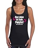 Comedy Shirts - Das Leben ist kein Ponyhof - Damen Tank Top - Schwarz/Weiss-Pink Gr. XL