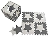 Happykiddoos Puzzlespielmatte 10 Foam Matte. Spielmatte Schaumstoff Verriegelung Puzzle Kinderteppich. Jede Matte hat eine Größe von 30x30cm und ist 1 cm dick (Stern, Grau/weiß)