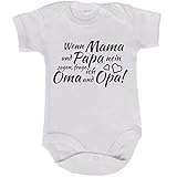 JUNIWORDS Babybody Kurzarm - 100% Baumwolle - Wähle Motiv, Farbe & Größe -'Wenn Mama und Papa nein sagen frage ich Oma und Opa' - Weiß - Größe: 60-66