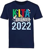 Schulkind Einschulung und Schulanfang - Kita Abgänger 2022 Bunt Rakete - 140 (9/11 Jahre) - Navy Blau - t Shirt Schulkind 2021 - F130K Schulanfang - Schulanfang Jungen T-S