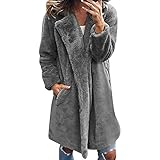 Damen Winterjacke Vorne Offen Mantel Revers Lange Ärmel Outwear Vordere Leistentaschen Plüschjacke Plüsch Faux Wolle Wollmantel Teddyplüsch Parka Mantel Fleece Trenchcoat Outwear Coat W