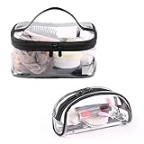 2PCS Transparent Kulturbeutel,PVC Tasche Reise Kulturtasche durchsichtig,Kulturbeutel Kosmetiktasche Wasserdicht Kosmetikbeutel Set,für Damen,Mädchen,Frauen,Männer（Quadrat+Ellipse）