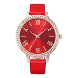 Uhr Armbanduhren Männer Damenuhren Hansee Mode Beiläufig Damengürteluhr Mit Diamanten Roman Scale Quarzuhr Uhren Wrist Watches(Rot)