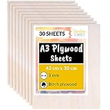 Creative Deco 30 x A3 Sperrholzplatte 3mm | 420 x 300 (+/- 0,5) mm | Birkensperrholz Dünne Holz-Zuschnitte | Perfektes Blatt für Laubsäge, Brandmalerei, Laserschnitt, CNC Router, Durchb