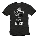 Coole T-Shirts mit witzigen Sprüchen HALTS Maul HOL Bier schwarz Männer L
