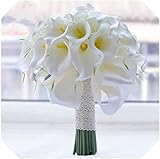 Hochzeit romantischer Blumenstrauß künstliche Blum Bridal Bouquet Künstliche Vintage Rote Rosenstrauß mit Kristall Wasserfall Perlenweiß-Hochzeitsblumenstrauß (Color : White Calla Lily)