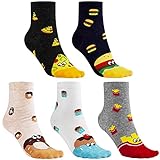 CNNIK 5 Paar Damen Socken, Pizza Kuchen Pommes Frites Donuts Hamburger Nette Neuheit Lustige Cartoon Baumwollsocken für D