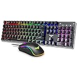 havit Mechanische Gaming Tastatur und Maus Set, QWERTZ LED Tastatur (DE-Layout) mit Aluminiumoberfläche, 4800 Dots Per Inch RGB Gaming Maus mit 7 T