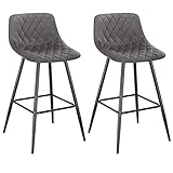 WOLTU Barhocker BH252dgr-2 2er Set Designer Barstuhl Hocker Tresenhocker Bistrohocker mit Fußstütze Sitzfläche aus Samt mit Rückenlehne Schwarze Beine Dunkelg