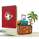 Reisegutschein, Gutscheinkarte mit Pop-up 3D Koffer für Urlaub I Geschenk für eine Weltreise, Kreuzfahrt, Reise, Hotel I Schöne Geschenkidee, C28