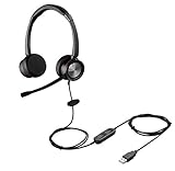 Sinseng Dual USB Headset mit Noise Cancelling Mikrofon für Call Center Skype Chat, Computer Spracherkennung, Sprachdiktierung, PC Kopfhörer Stummschaltung Lautstärkeregler Bü