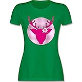 Oktoberfest Trachtenshirt Damen Party Trachten - Oktoberfest Hirsch mit Edelweiß - Fuchsia - M - Grün - Oktoberfest - L191 - Tailliertes Tshirt für Damen und Frauen T-S