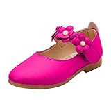 BALABUE Schön Kinderschuhe Mädchen Blume Runder Kopf Mary Jane Schuhe Einfarbig All Match Freizeitschuhe Kleinkind Low Heel Penny Loafer Kinder Lässig Kleine rutschfest Lederschuhe(Hot Pink,24)