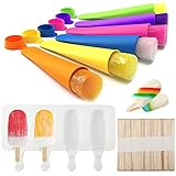 7 Stück Eisformen Eis am Stiel Silikon, Popsicle Formen Set, Wassereis Formen mit Deckel, BPA Freie Silikon Eisformen für Kinder, DIY Cake Pop Ice Lolly Mould mit 50 Holzstäb