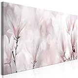 decomonkey Bilder Blumen Magnolie 120x40 cm 1 Teilig Leinwandbilder Bild auf Leinwand Vlies Wandbild Kunstdruck Wanddeko Wand Wohnzimmer Wanddekoration Deko N