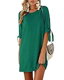 Kidsform Sommerkleid Damen Casual Langes T-Shirt Kleid Lose Tunika Kurzarm Rundhals Minikleid mit Bowknot Ärmeln, M=EU38, Grü