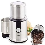 ADE KA1805 Kaffeemühle elektrisch für Espresso coffee grinder Gewürzmühle Nussmühle Getreidemühle (Mühle elektrisch 2 Mahlbehälter, extrascharfe Klingen, GS-zertifiziert), Edelstahl, 300 M