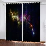 JNWVU 3D Vorhänge Blickdicht Gardinen 214X230Cm (BxH) Sternenhimmel, Milchstraße, Planeten Vorhänge Kinderzimmer Wohnzimmer Thermo Gardinen Für Raum Verdunkeln Ösenvorhang. 2Er/Set Verdunklungsg