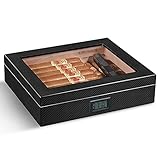 Zigarrenwerkzeug Humidor Zigarren Box mit Glasplatte aus massivem spanischem Zedernholz Humidor für 30-35 Zigarren, Zigarrenzubehör 21,8 x 25,9 cm Zig