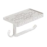TentHome Antik Toilettenpapierhalter 2 in 1 Vintage Wandmontag Bohren Nostalgie Rollenhalter WC Papierhalter mit Ablage für Badezimmer (Weiß)