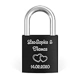 LIEBESSCHLOSS-FACTORY Liebes-Schloss Schwarz mit Gravur und Schlüssel, gratis Geschenkbox uvm. Jetzt graviertes Vorhängeschloss gestalten!