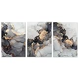 XUEJIAN Leinwand drucke Grau golden Fluid Art Marmor Textur abstrakte Wandkunst Leinwand Malerei Poster und Druck modern für Wohnzimmer Home Dekoration ohne Rahmen (50x70cmx3)