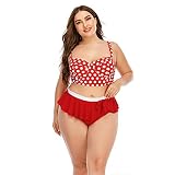 Helisopus Damen-Bikini-Set mit gewelltem Punkt, hohe Taille, Volant, Strand-Bademode Gr. L,