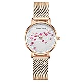 RORIOS Damen Uhr Analog Quarz Armbanduhr Blumenmuster Zifferblatt mit Edelstahlarmband Wasserdicht Mode Uhr für M