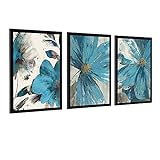 Wandkunst-Poster-Set mit blauen Blumen, für Wohnzimmer, Dekoration, Büro, Rahmen, 50 x 75