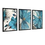Wandkunst-Poster-Set mit blauen Blumen, für Wohnzimmer, Dekoration, Büro, Rahmen, 50 x 75