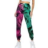 Jogginghose Damen Sporthosen Lange Baumwolle Loose Fit Trainingshose mit Taschen und Kordelzug, Damen Freizeithosen Hohe Taile Sweathose Oversize Sporthose Sommerhose Casual Mode Yog