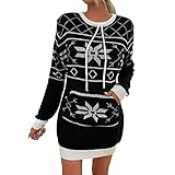 STOREYH Damen Weihnachten Schneeflocke Druck Pullover Kleider Elegant High Waist Rundhals Langarm Wickel Tunika Tasche Slim Fit Knielang Pulli Kleid Party Festlich Frauen Dress Karneval Blusenk