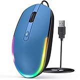 seenda Maus mit Kabel, PC Computer Laptop Maus mit RGB Beleuchtung, 1600 DPI Kabelgebundene USB Maus für Laptop/PC/Computer/Mac - Blau & Schw