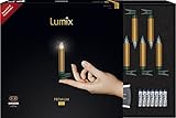 Krinner LUMIX Premium Mini, kabellose LED-Mini-Christbaumkerzen, Basis-Set mit 12 Kerzen und IR-Fernbedienung, Flackermodus, Gold, Art. 75443