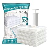 VIVENSE Premium Vakuum-Aufbewahrungsbeutel Schaffen Sie 80% mehr Stauraum für Reisen mit Handpumpe und Doppel-Reißverschluss Vakuumdichtung für maximale Platzersparnis (Medium 6 Pack)