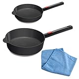 Woll Pfannenset Induktion 2 Teilig Diamond XR Logic Mit Abnehmbaren Griff Und Antihaftversiegelung Pfannen Set Inklusive Microfasertuch (Bratpfanne 24cm + Schmorpfanne 28cm + Microfasertuch)