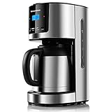 Bonsenkitchen Filterkaffeemaschine mit Thermoskanne und Timer, Programmierbare Edelstahl Kaffeemaschine mit Anti-Drip-Funktion, 10-12 Tassen(1.5L), LED-Anzeige, Abnehmbarer F