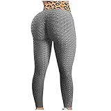 Walangao Booty Scrunch Leggings Leopard Damen Push Up Sexy Po Sommer Yoga Hosen Biker Boho üBergrößE Sport Eng Strumpfhosen Gymnastikhose grau M