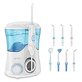 Munddusche Elektrisch für Zanreinigung, Apiker Zahnzwischenraumreiniger Professioneller Wasser flosser mit Stufenloser Wasserdruckeinstellung 600ml Wassertank 8 verschiedene Funktionsdüsen - Weiß