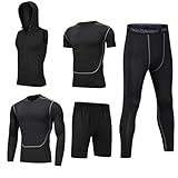 DOOXI Herren 5 Stücke Sport Anzug Schnell Trocken Joggen Kleidung Strumpfhosen Laufanzüge Kompression Shirt Gym Training Lauf Trainingsanzüge 3XL